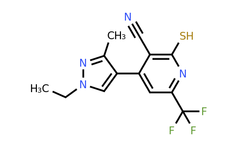 1001519-33-0 | 4-(1-Ethyl-3-methyl-1h-pyrazol-4-yl)-2-mercapto-6-(trifluoromethyl)nicotinonitrile