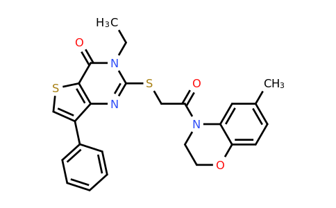 1040661-80-0 | 3-Ethyl-2-((2-(6-methyl-2,3-dihydro-4H-benzo[b][1,4]oxazin-4-yl)-2-oxoethyl)thio)-7-phenylthieno[3,2-d]pyrimidin-4(3H)-one