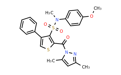 2-(3,5-Dimethyl-1H-pyrazole-1-carbonyl)-N-(4-methoxyphenyl)-N-methyl-4-phenylthiophene-3-sulfonamide