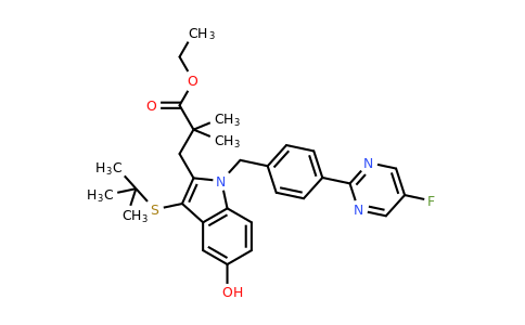 1245899-93-7 | Ethyl 3-(3-(tert-butylthio)-1-(4-(5-fluoropyrimidin-2-yl)benzyl)-5-hydroxy-1H-indol-2-yl)-2,2-dimethylpropanoate