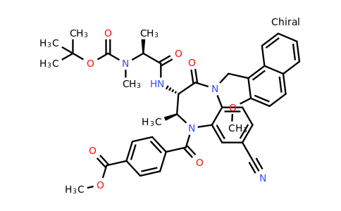 2158322-16-6 | Methyl 4-((2S,3S)-3-((S)-2-((tert-butoxycarbonyl)(methyl)amino)propanamido)-8-cyano-5-((2-methoxynaphthalen-1-yl)methyl)-2-methyl-4-oxo-2,3,4,5-tetrahydro-1H-benzo[b][1,4]diazepine-1-carbonyl)benzoate