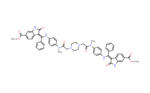 2410284-90-9 | (3Z,3'Z)-Dimethyl 3,3'-(((((2,2'-(piperazine-1,4-diyl)bis(acetyl))bis(methylazanediyl))bis(4,1-phenylene))bis(azanediyl))bis(phenylmethanylylidene))bis(2-oxoindoline-6-carboxylate) (Nintedanib Impurity)