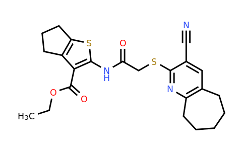 Ethyl 2-(2-((3-cyano-6,7,8,9-tetrahydro-5H-cyclohepta[b]pyridin-2-yl)thio)acetamido)-5,6-dihydro-4H-cyclopenta[b]thiophene-3-carboxylate
