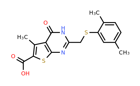 775315-04-3 | 2-{[(2,5-dimethylphenyl)sulfanyl]methyl}-5-methyl-4-oxo-3h,4h-thieno[2,3-d]pyrimidine-6-carboxylic acid