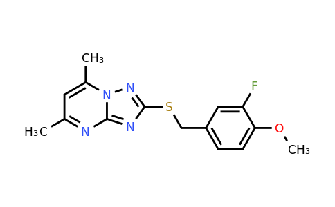790264-85-6 | 2-{[(3-fluoro-4-methoxyphenyl)methyl]sulfanyl}-5,7-dimethyl-[1,2,4]triazolo[1,5-a]pyrimidine