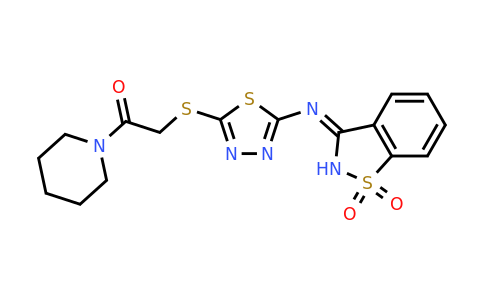 825657-73-6 | 2-((5-((1,1-Dioxidobenzo[d]isothiazol-3(2H)-ylidene)amino)-1,3,4-thiadiazol-2-yl)thio)-1-(piperidin-1-yl)ethan-1-one
