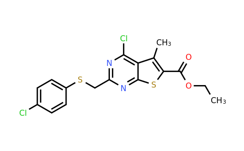 885459-29-0 | Ethyl 4-chloro-2-(((4-chlorophenyl)thio)methyl)-5-methylthieno[2,3-d]pyrimidine-6-carboxylate